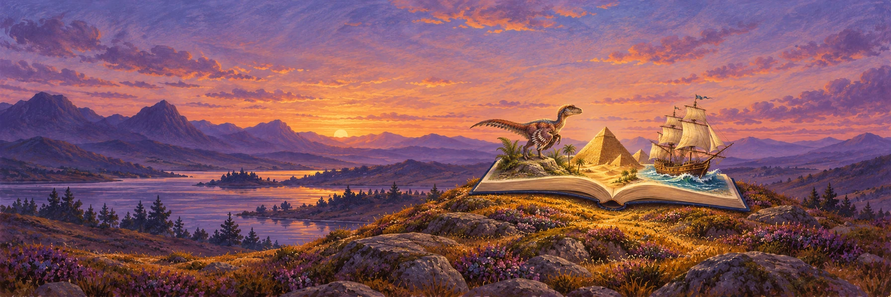 Un livre illustré ouvert sur des aventures à découvrir.